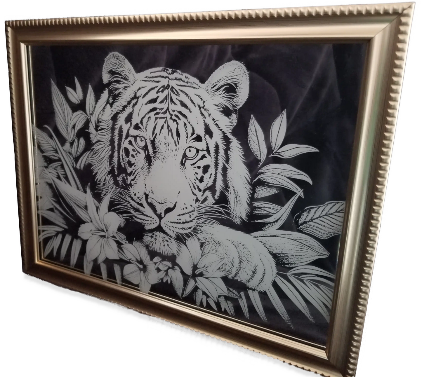White Tiger Etched Glass Painting