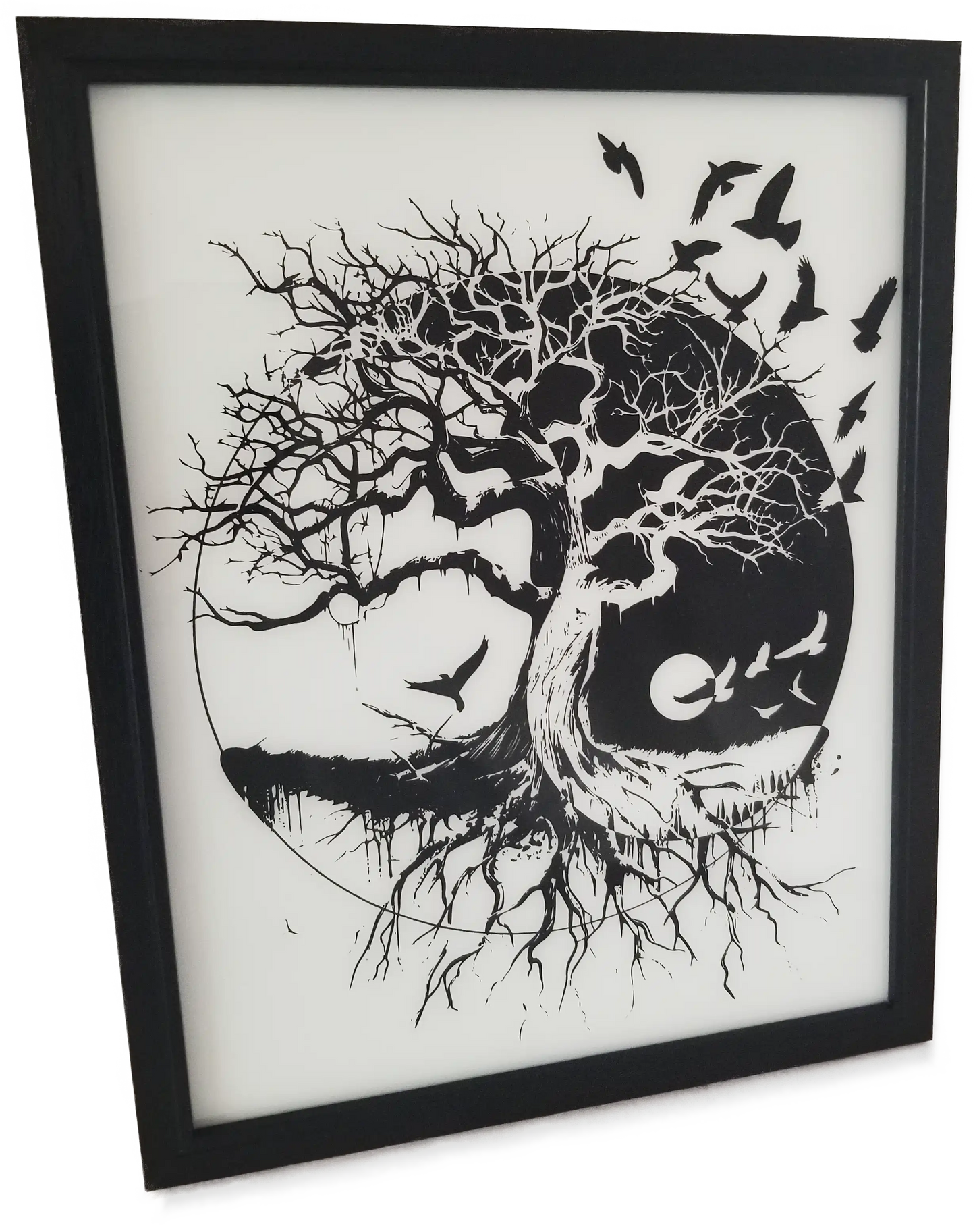 Yin and Yang Tree of Life Etched Glass Painting